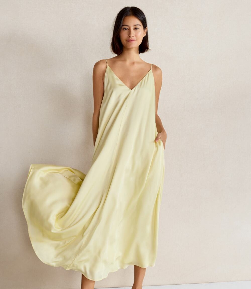 Haven Well Within Yellow Satin V-Neck Slip Midi Dress Size M